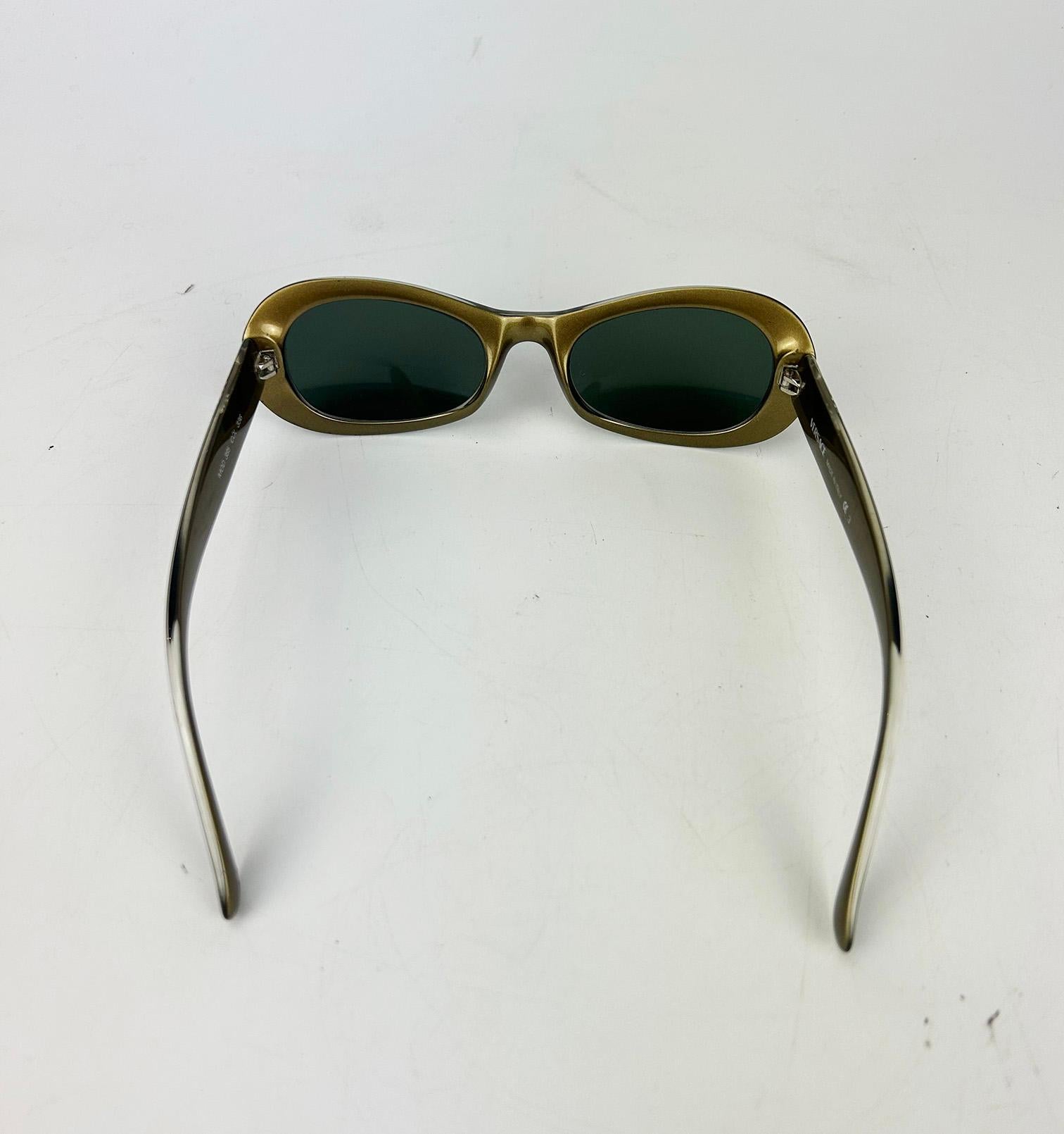 Vintage Versace Olive Green Oval Frame Sunglasses c1990s For Sale 5