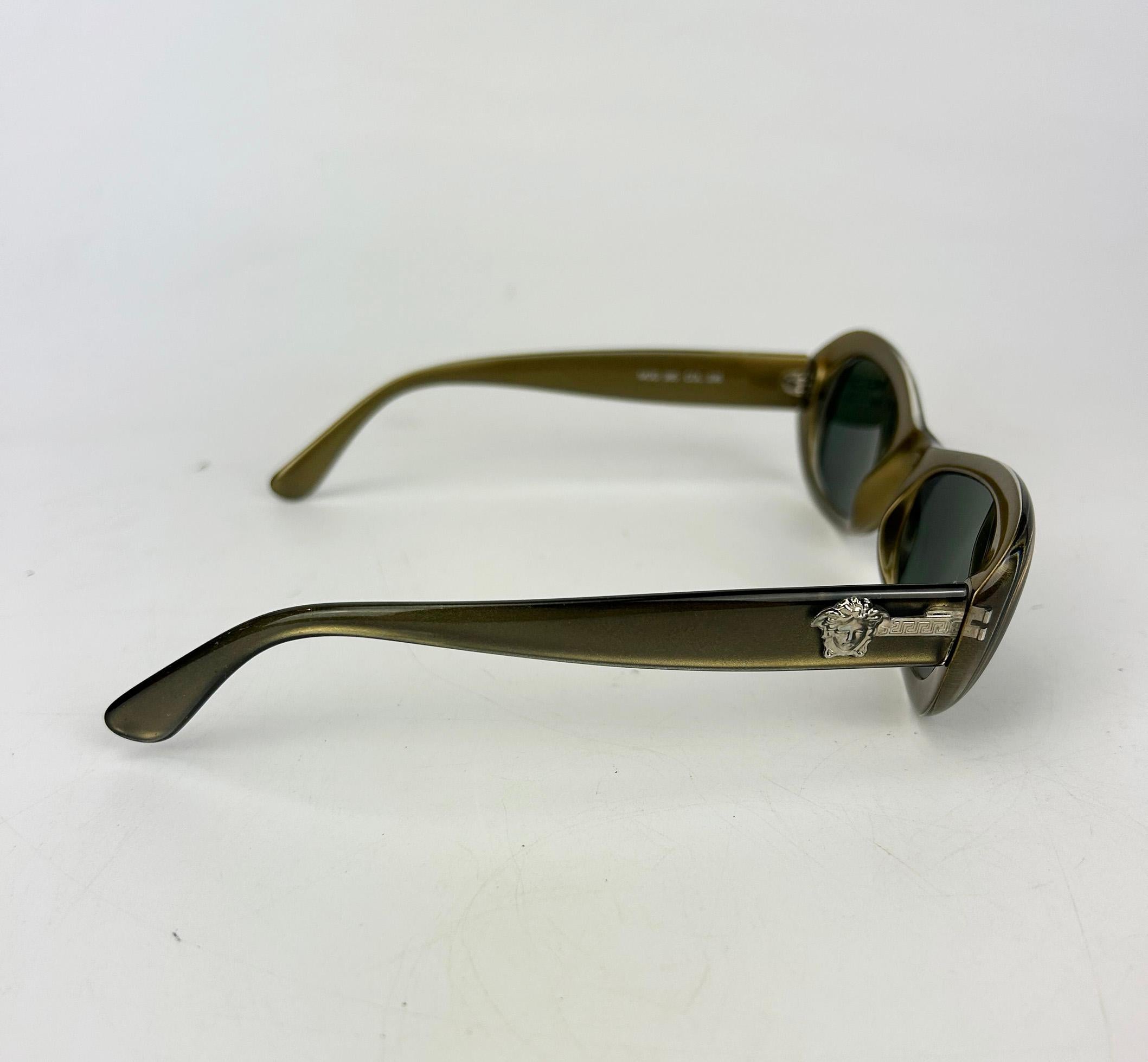 Women's Vintage Versace Olive Green Oval Frame Sunglasses c1990s For Sale