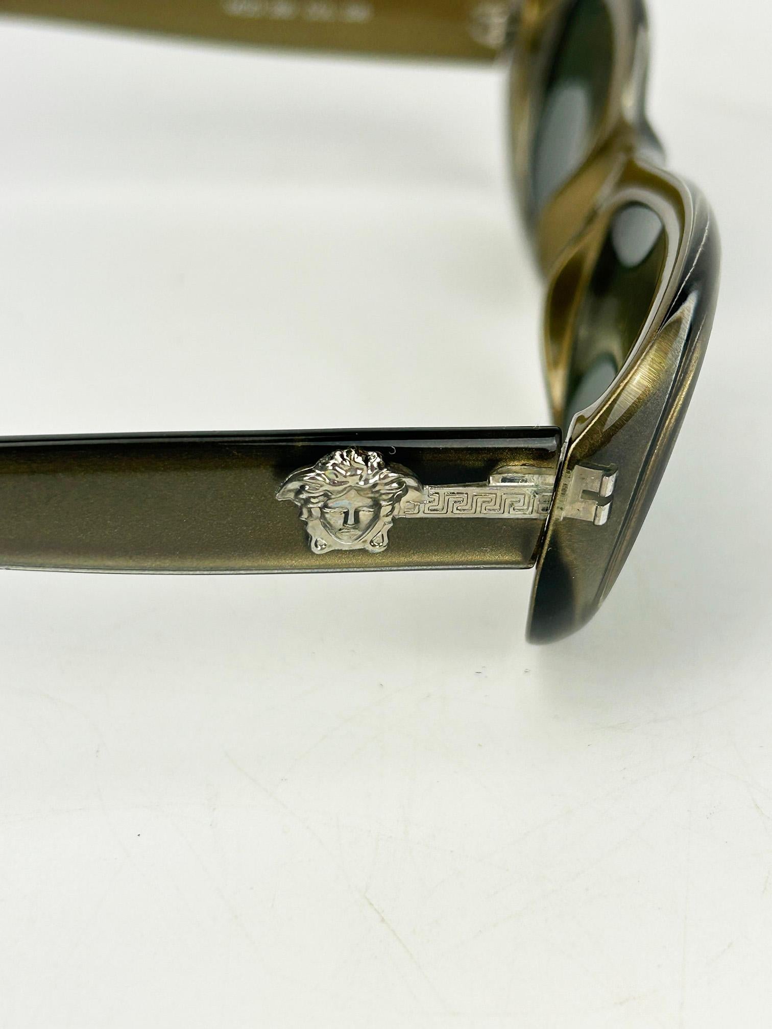 Vintage Versace Olive Green Oval Frame Sunglasses c1990s For Sale 1