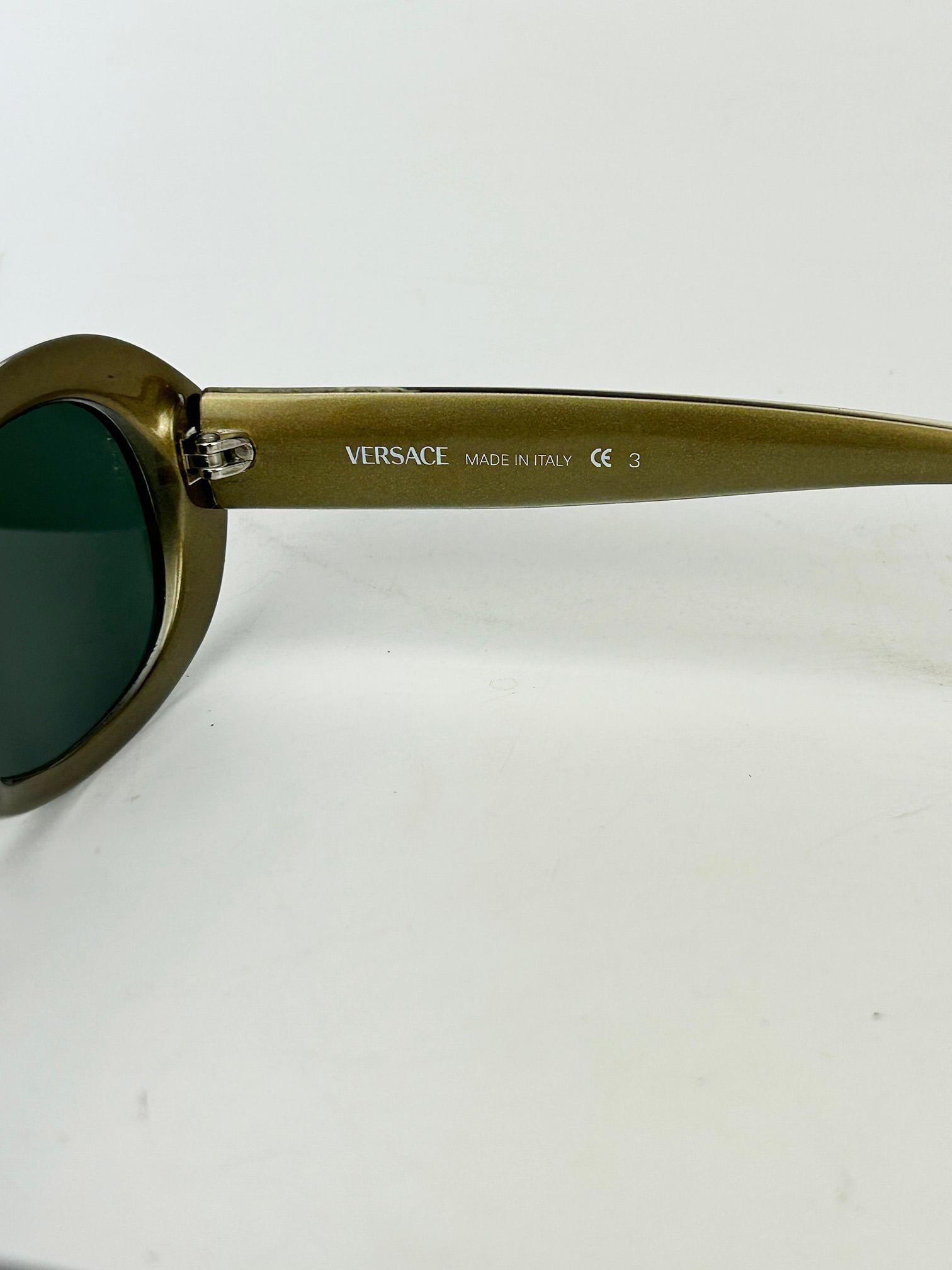 Vintage Versace Olive Green Oval Frame Sunglasses c1990s For Sale 3