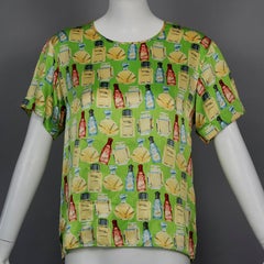 Vintage VERSACE Perfume Print Green Novelty Blouse Top