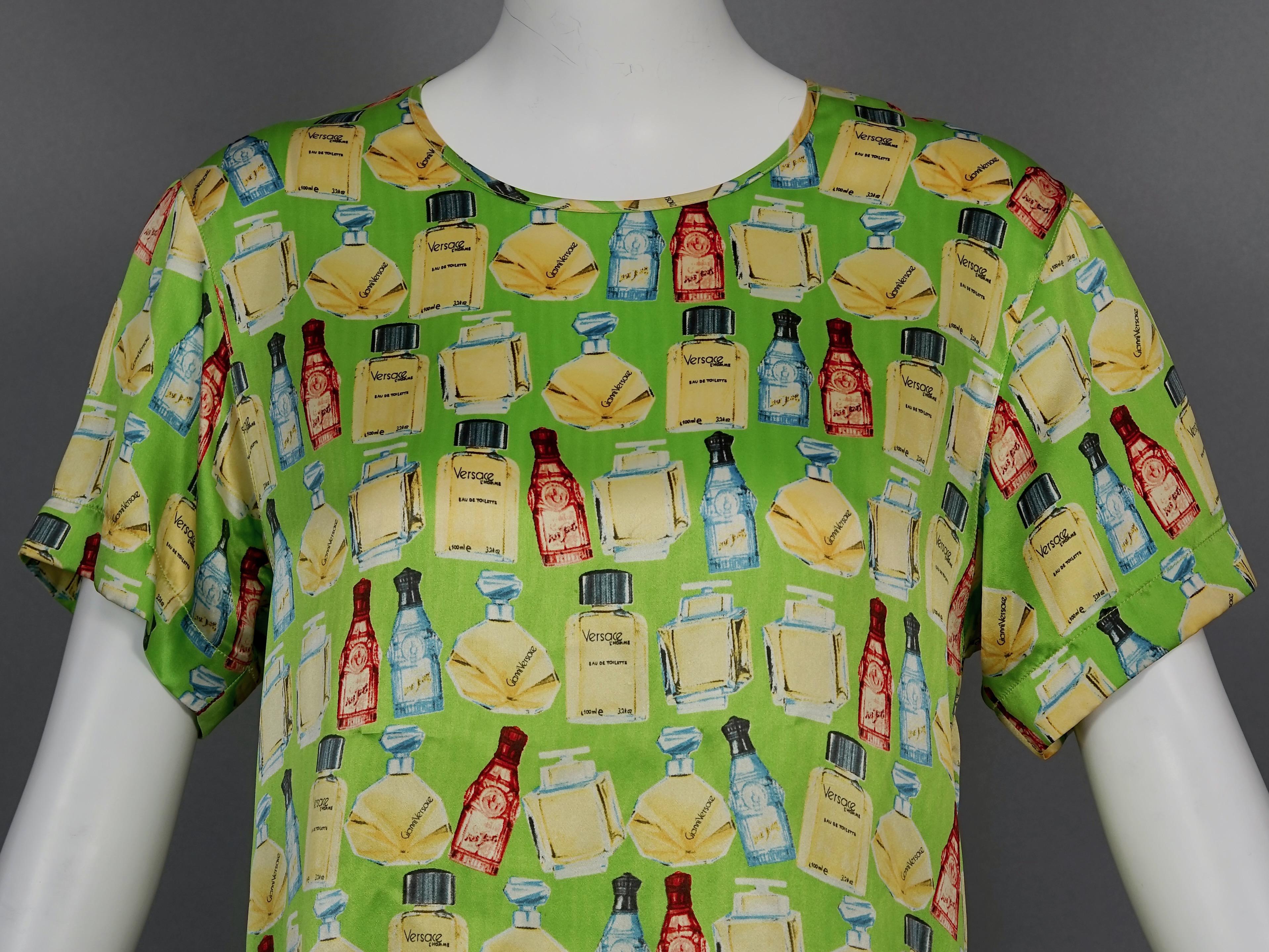 Vintage VERSACE Perfume Print Green Novelty Blouse Top For Sale 2