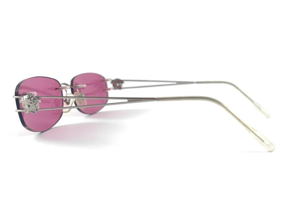 Vintage Versace Rimless Candy Pink Lenses Frame Sunglasses 1990's Made in Italy 2