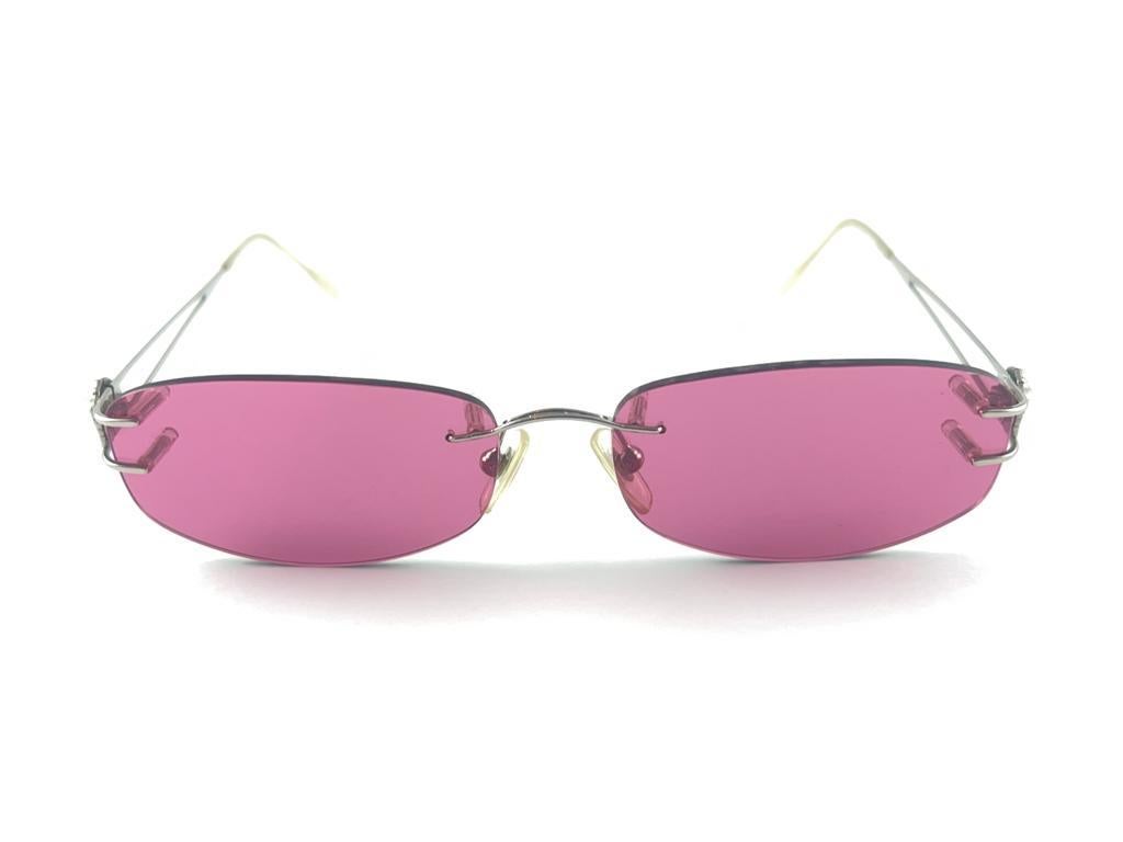 Vintage Versace Rimless Candy Pink Lenses Frame Sunglasses 1990's Made in Italy 3