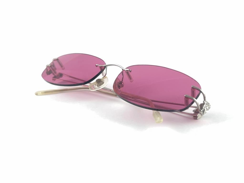 Vintage Versace Rimless Candy Pink Lenses Frame Sunglasses 1990's Made in Italy 5