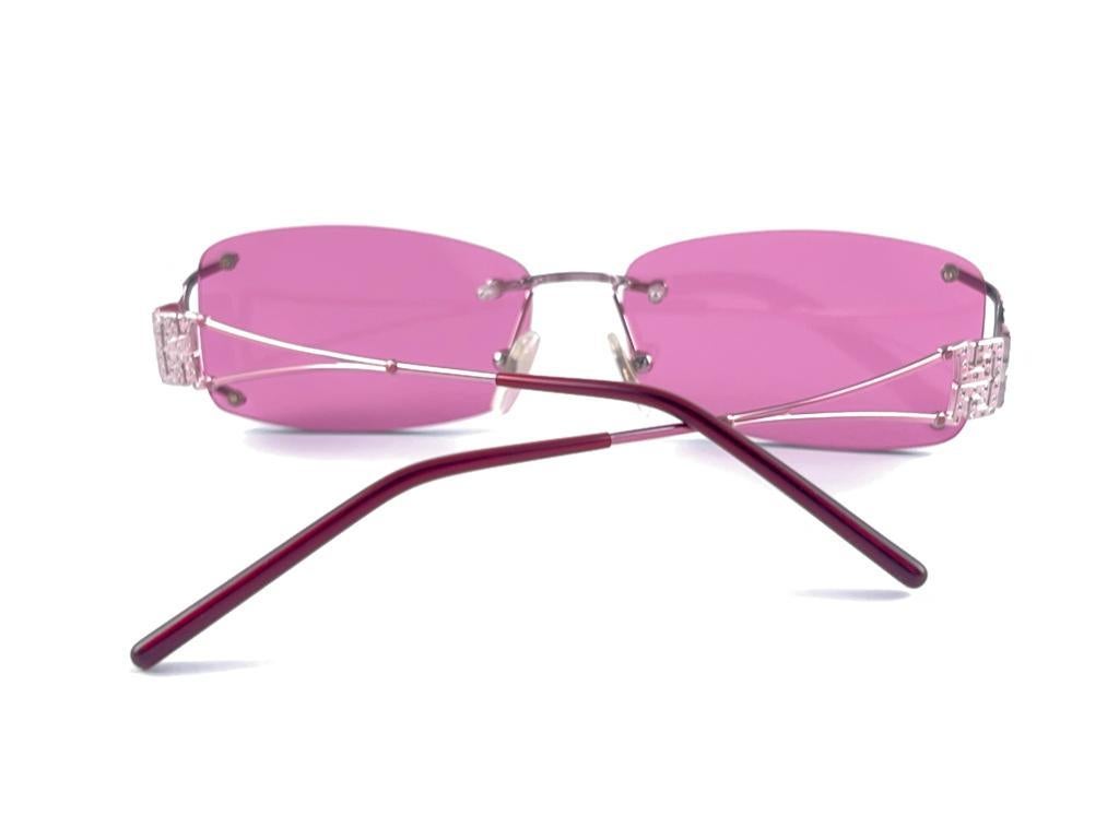 Vintage Versace Rimless Metallic Pink Frame Sunglasses 1990's Made in Italy For Sale 8