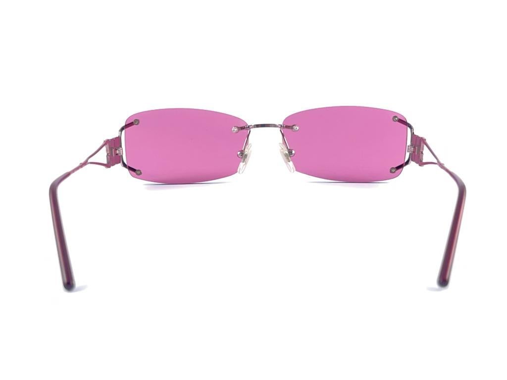 Vintage Versace Rimless Metallic Pink Frame Sunglasses 1990's Made in Italy For Sale 9