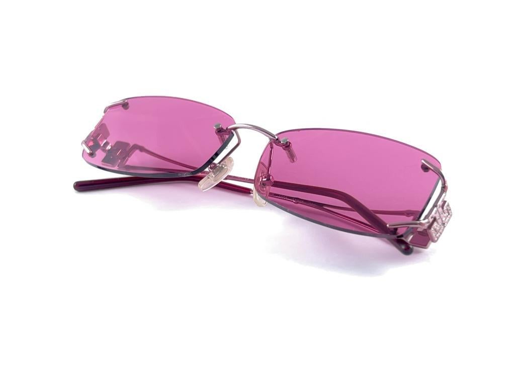 Vintage Versace Rimless Metallic Pink Frame Sunglasses 1990's Made in Italy For Sale 10
