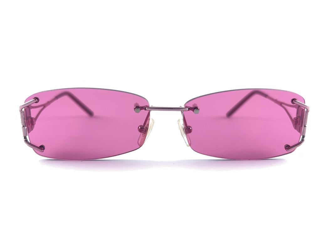 Vintage Versace Rimless Metallic Pink Frame Sunglasses 1990's Made in Italy For Sale 11