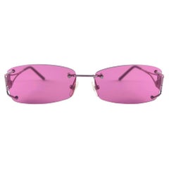 Vintage Versace Rimless Metallic Pink Frame Sunglasses 1990's Made in Italy