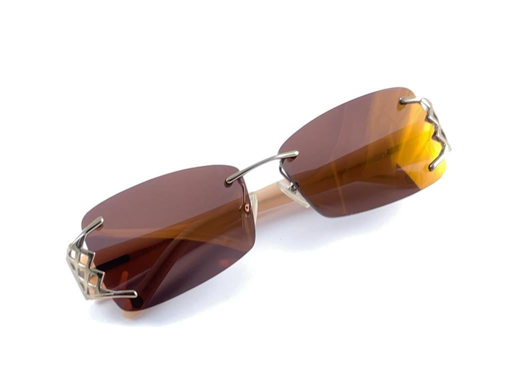 Vintage Versace Rimless Silver Gold Lenses Frame Sunglasses 1990's Made in Italy For Sale 9