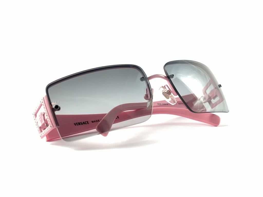 Vintage Versace Semi Rimless Rose Frame Sunglasses 1990 Made in Italy For Sale 7
