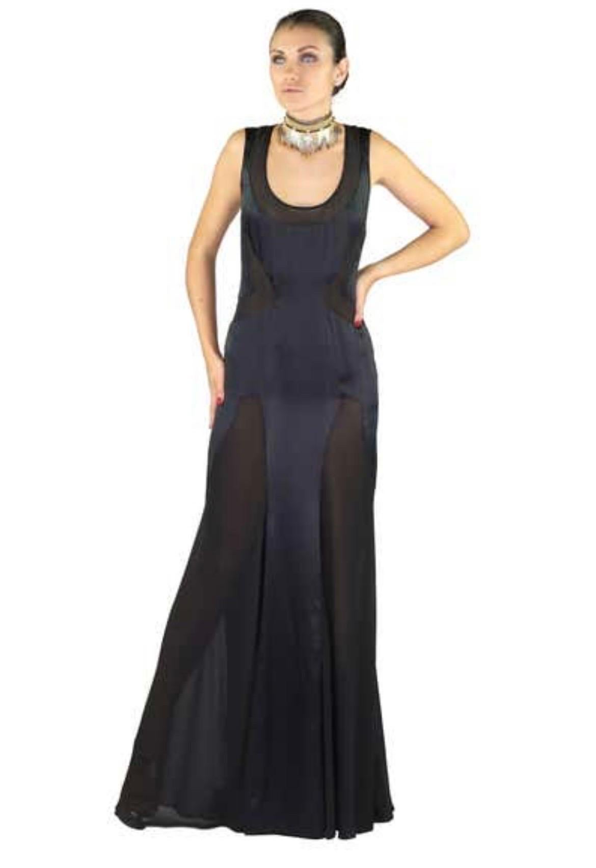 Vintage Versace Semi Sheer Black Silk Gown Dress NWT In New Condition For Sale In Montgomery, TX