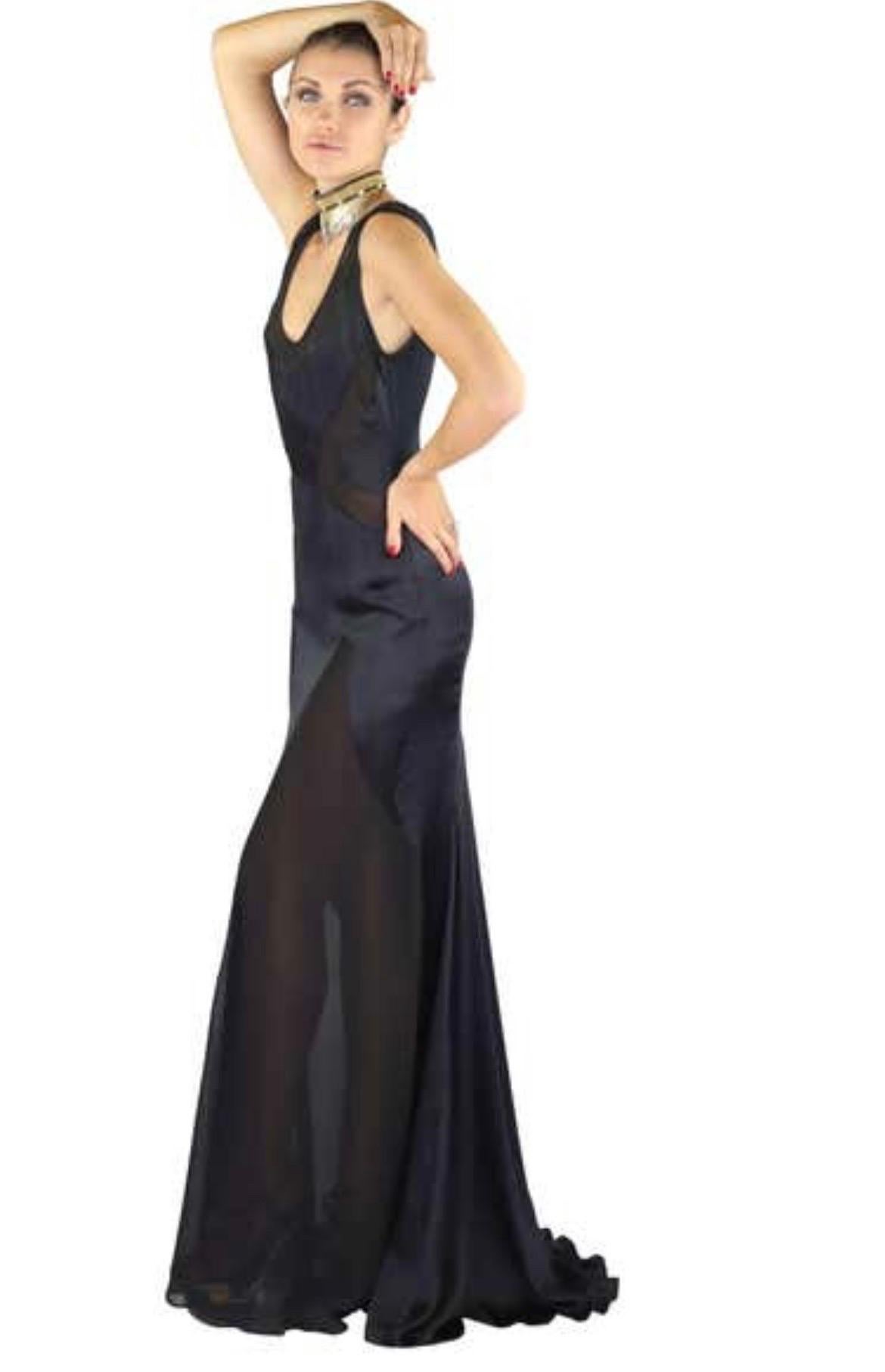 Women's Vintage Versace Semi Sheer Black Silk Gown Dress NWT For Sale