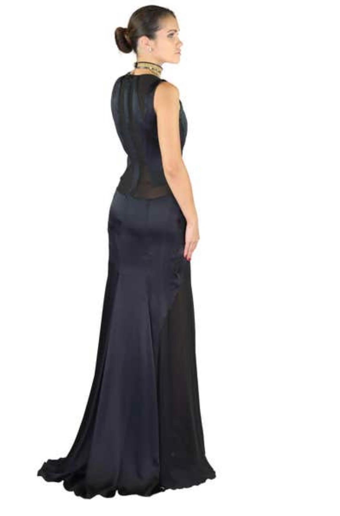Vintage Versace Semi Sheer Black Silk Gown Dress NWT For Sale 2