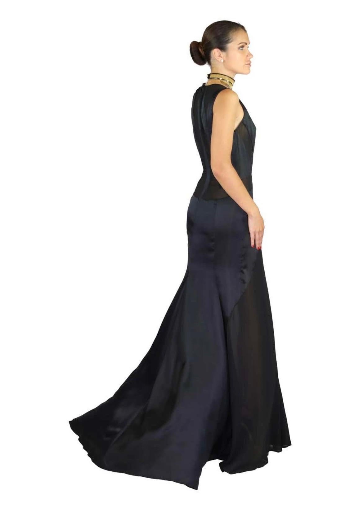 Vintage Versace Semi Sheer Black Silk Gown Dress NWT For Sale 3