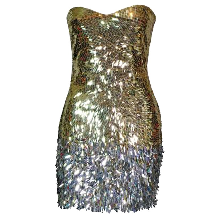 VINTAGE VERSACE SEQUIN EMBELLISHED DRESS in GOLD at 1stDibs