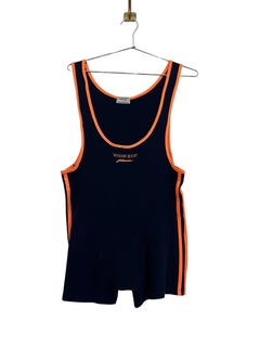 Vintage Versace Sport Ibiza Style Navy & Orange Wrestling Suit Mens Jumpsuit