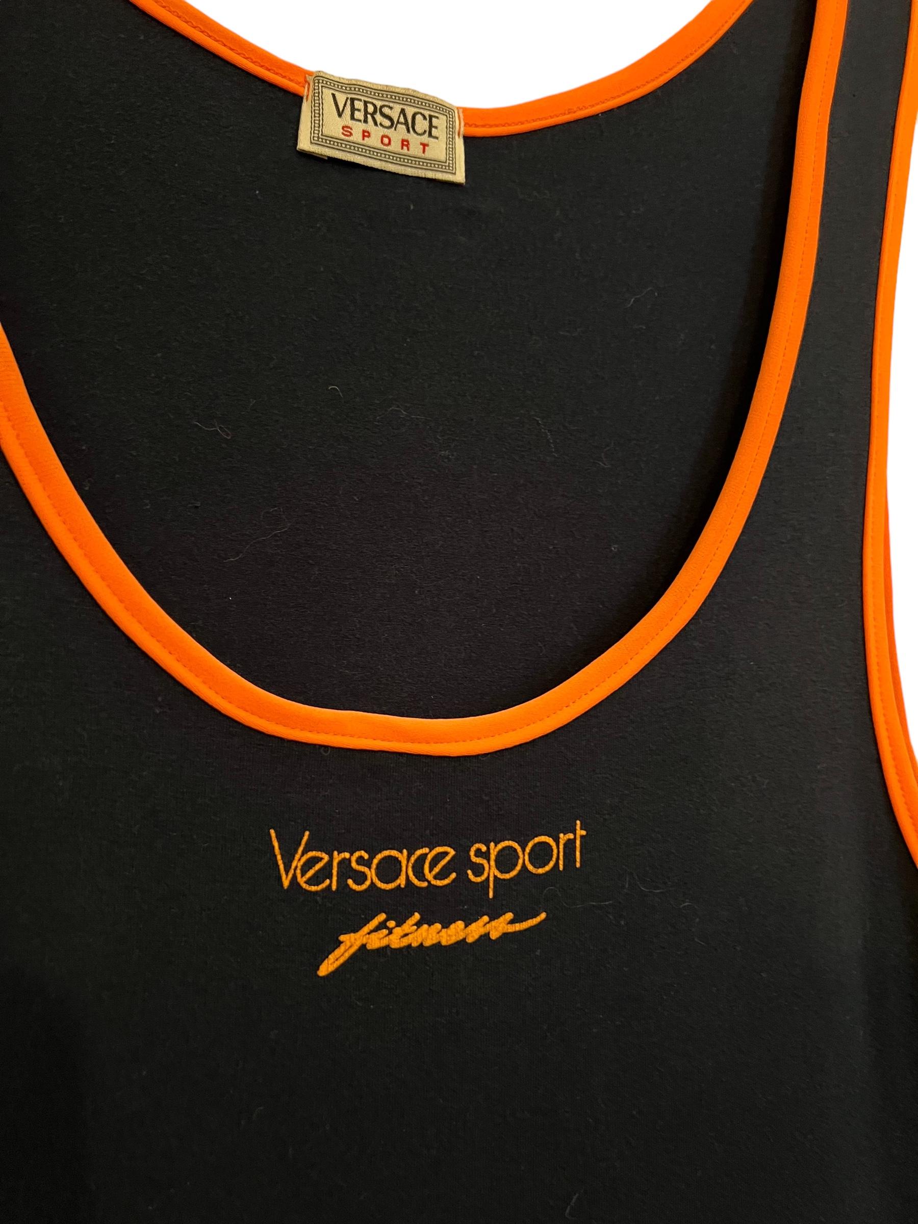 Vintage Versace Sport Ibiza Style Navy & Orange Wrestling Suit Mens Jumpsuit In Good Condition In Sheffield, GB