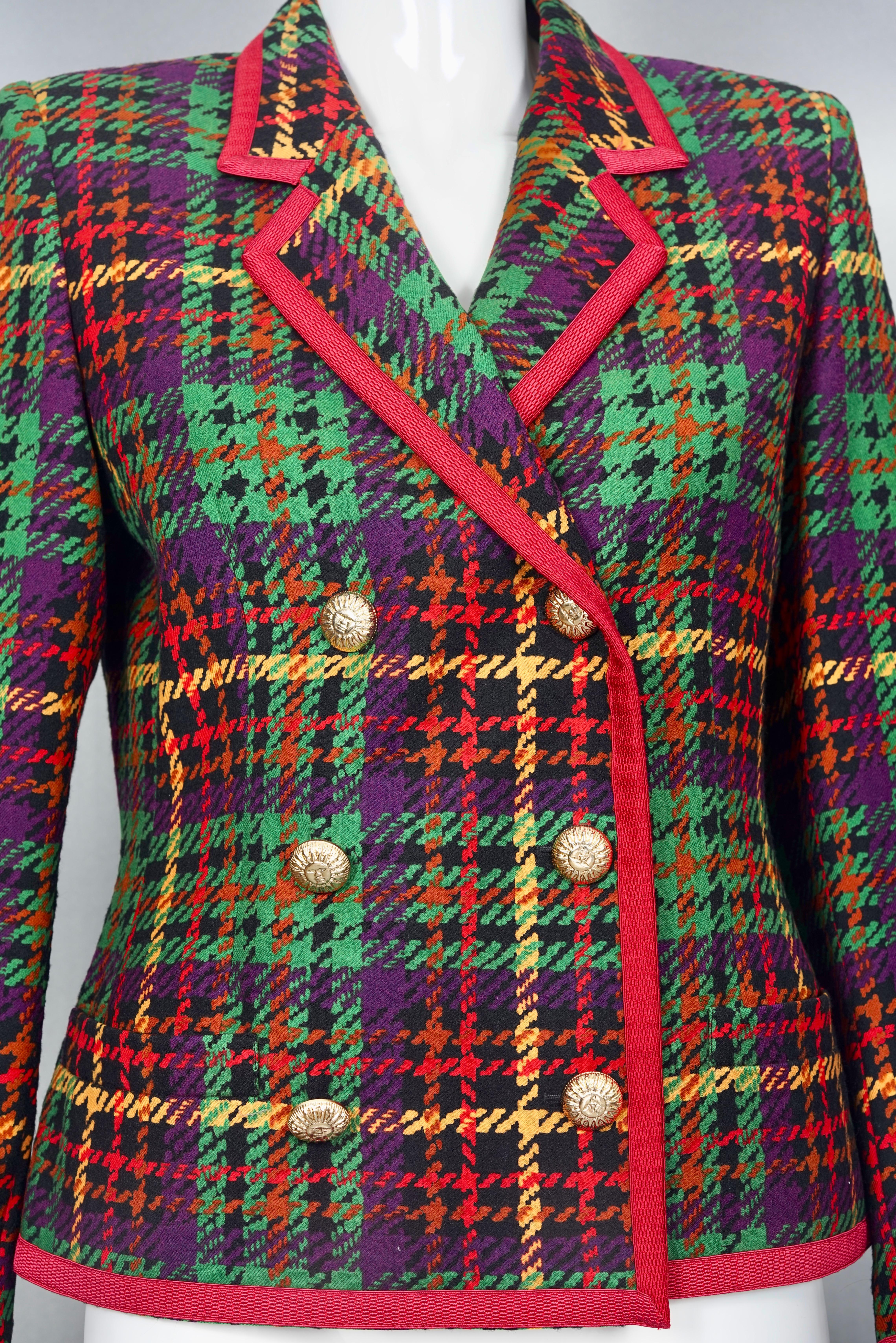 Vintage VERSACE SPORT Plaid Houndstooth Blazer Jacket In Excellent Condition In Kingersheim, Alsace