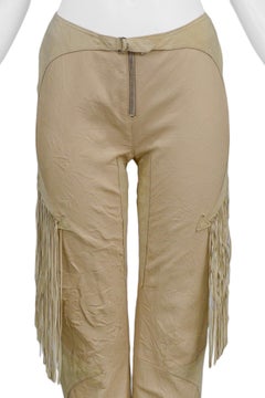 Vintage Versace Tan Leather Western Pants with Fringe 2003