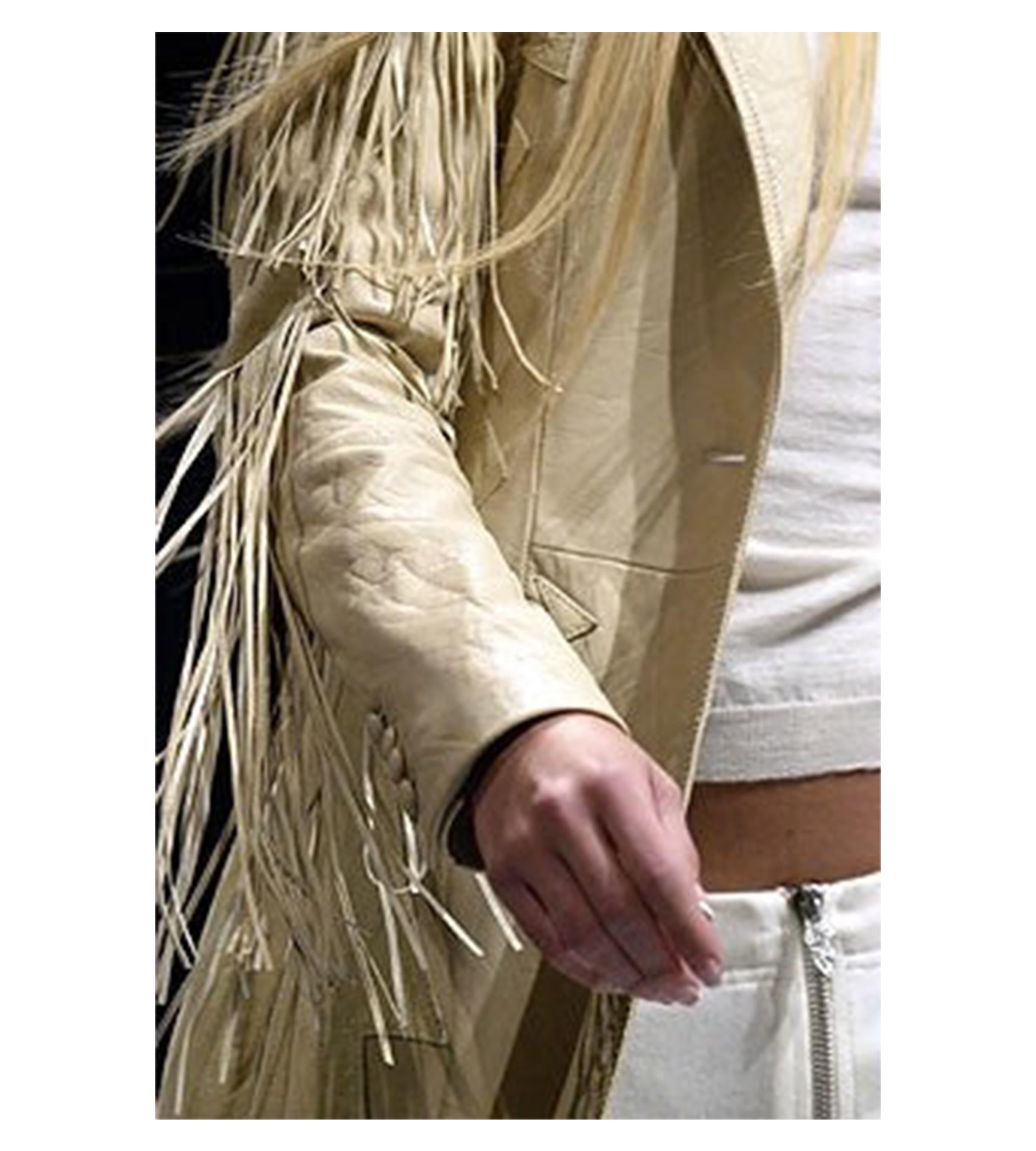 Beige Vintage Versace Tan Leather Western Trench with Fringe Runway 2003 For Sale