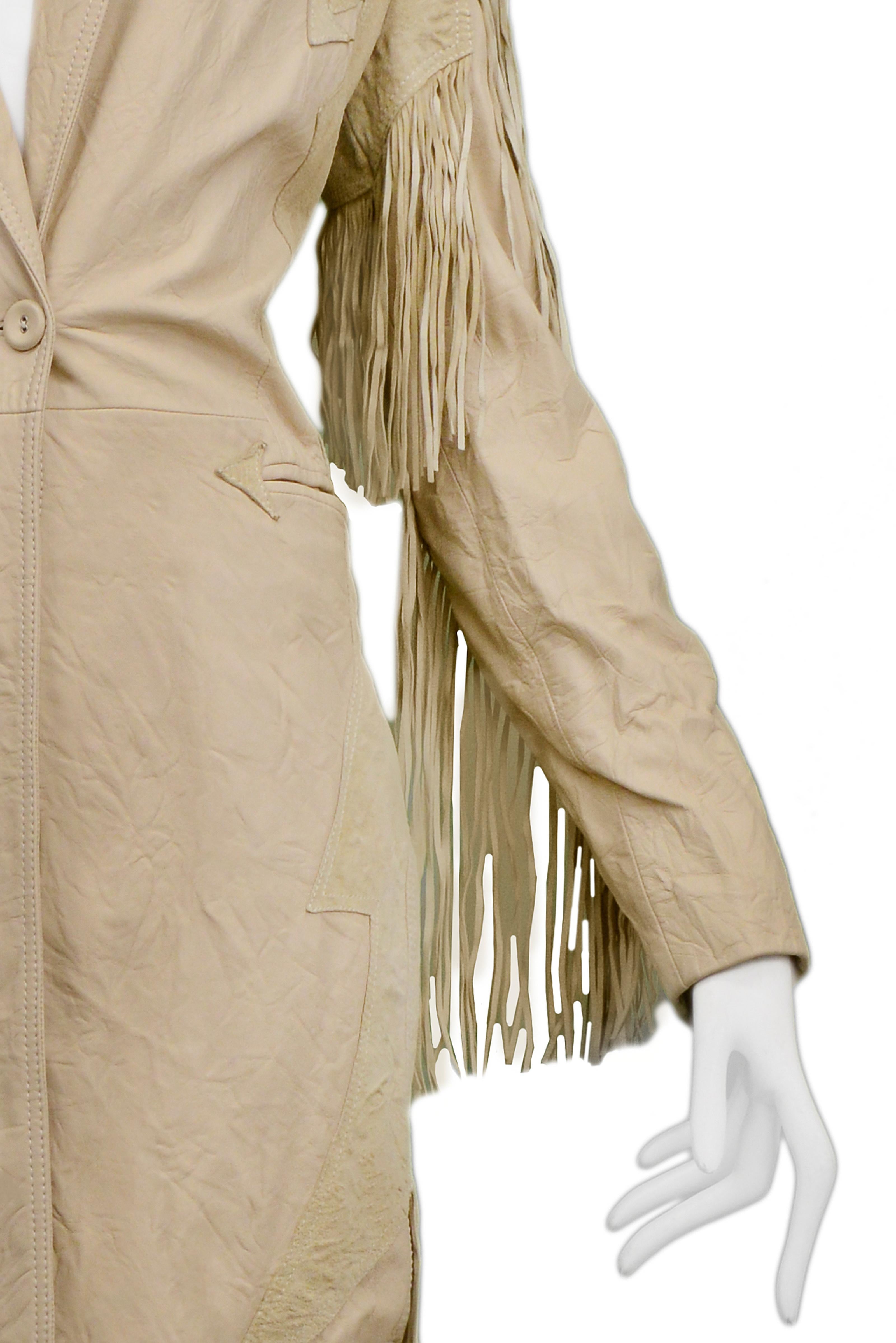 Vintage Versace Tan Leather Western Trench with Fringe Runway 2003 For Sale 1