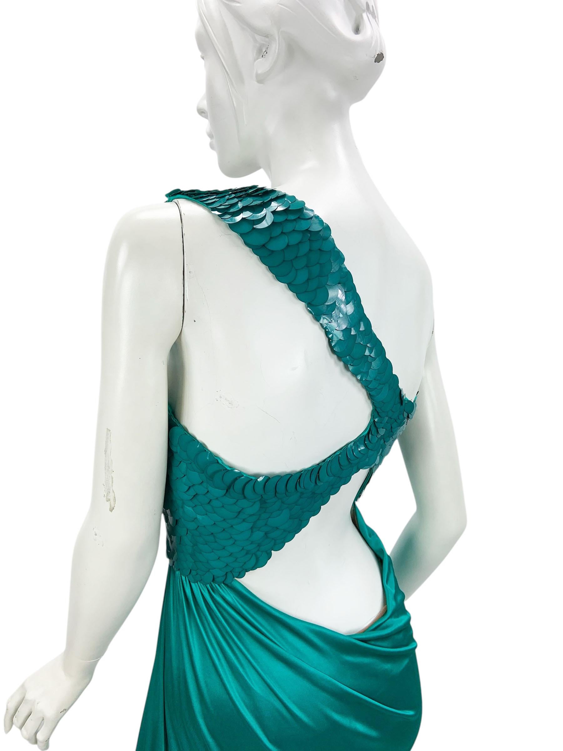 Versace F/W 2009 - Robe extensible en jersey sarcelle avec détails à sequins écailles de poisson - 42 - US 8 en vente 5