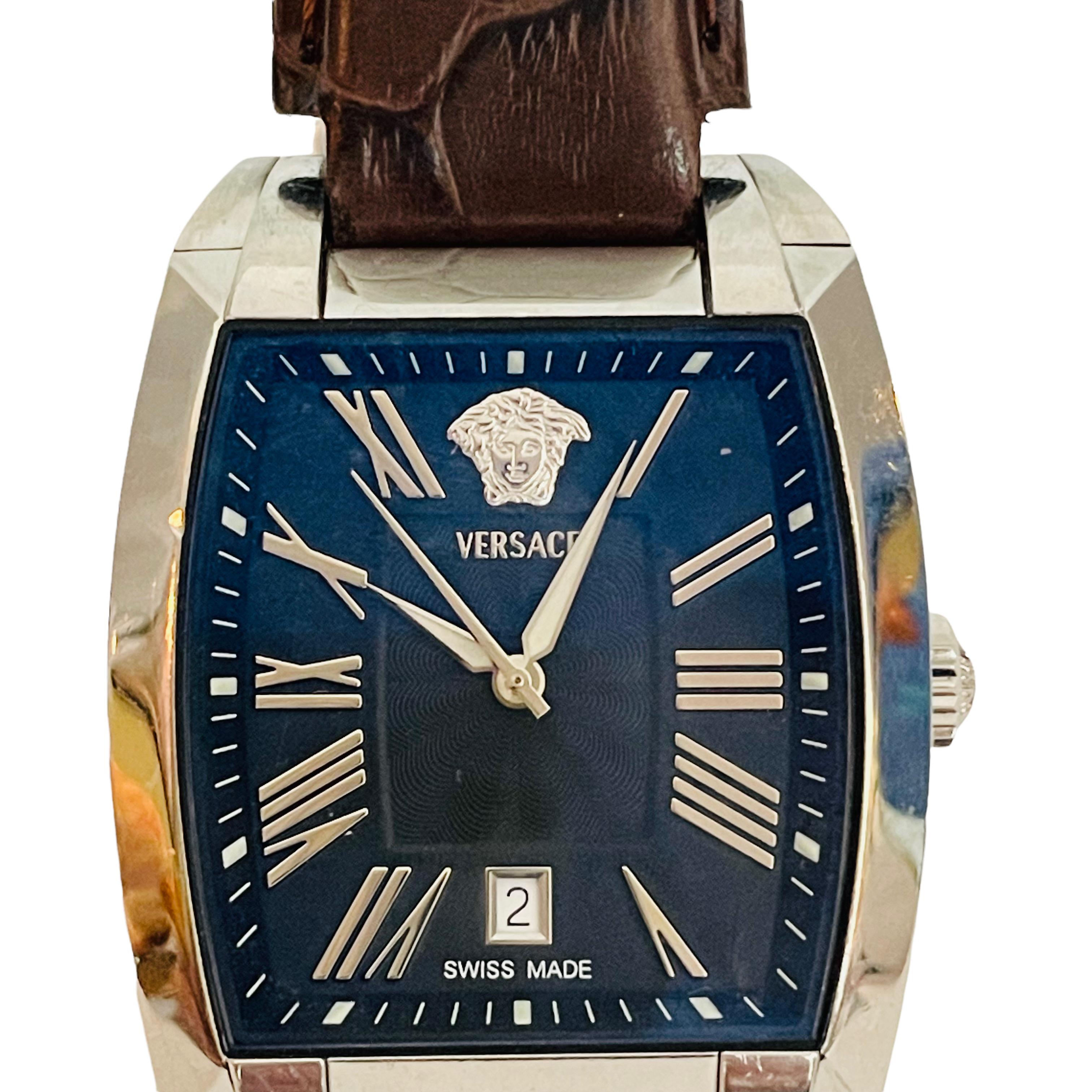 Vintage Versace Tonneau Automatic Men's Watch WLA99 1 3/8in Blue & Black Face 2