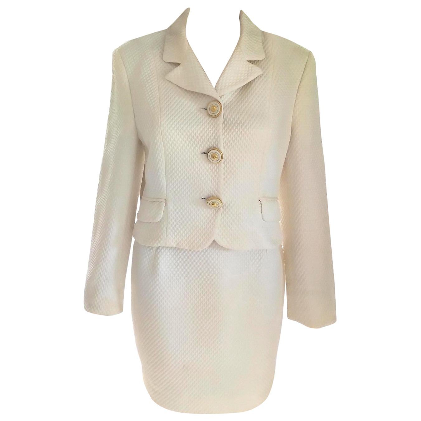 Gianni Versace Versus Cream & Crystal Diamond Jacket Skirt Suit IT 42/ US 4 6 For Sale