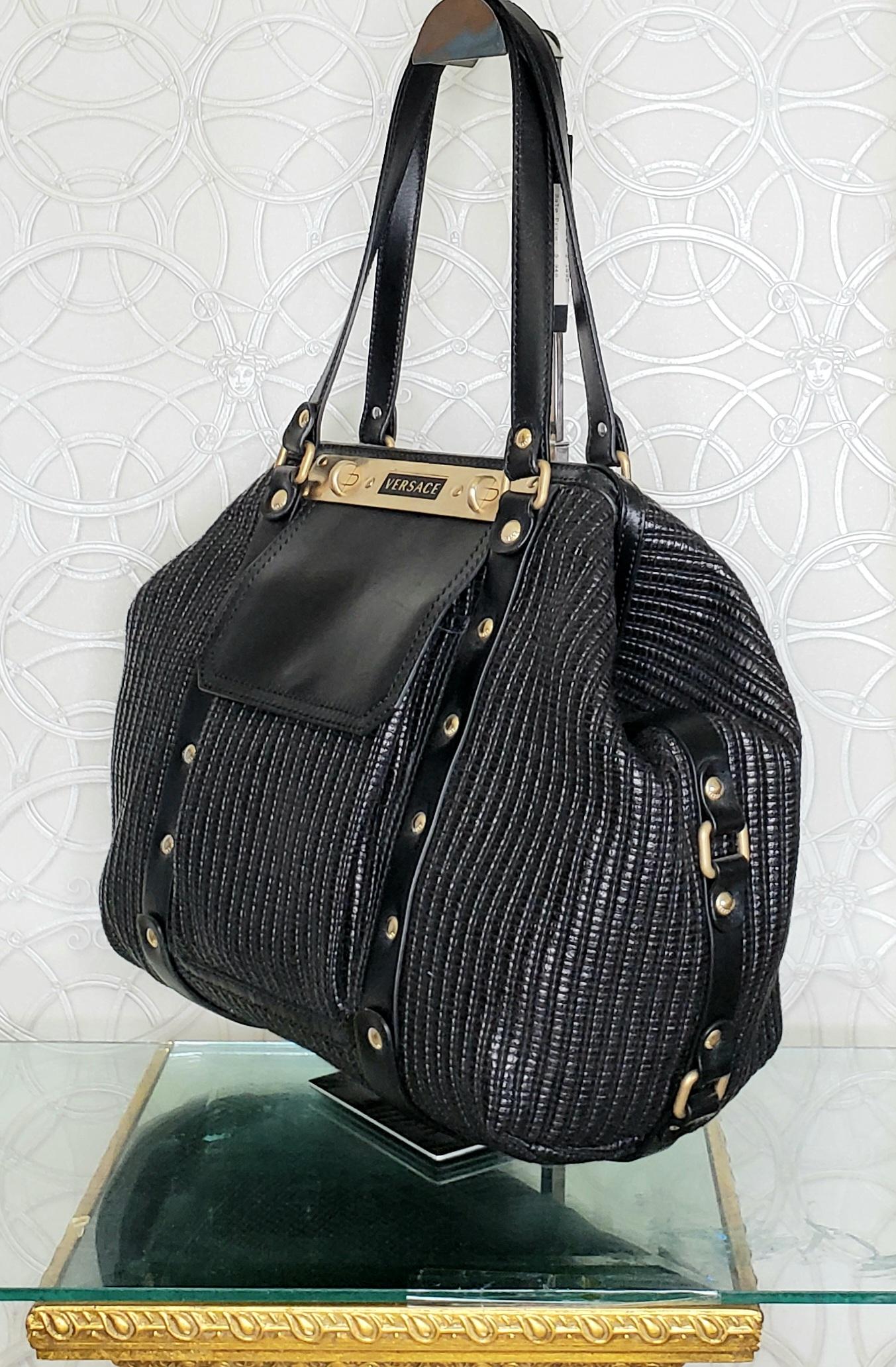 versace black handbag with gold hardware