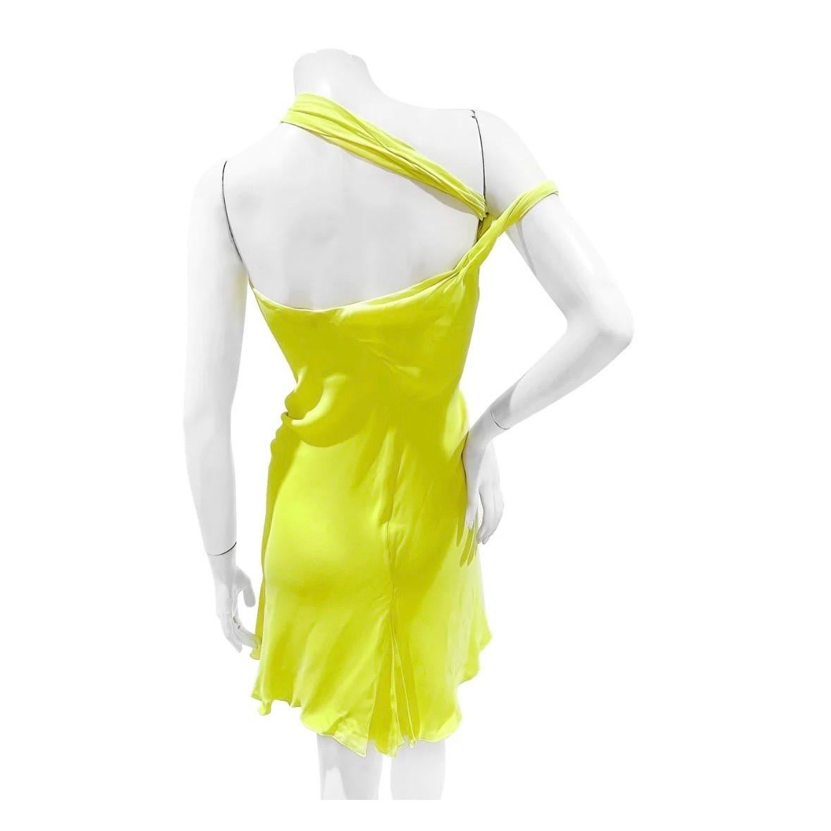 Women's Vintage Versace Yellow Neon Halter Dress FW2002
