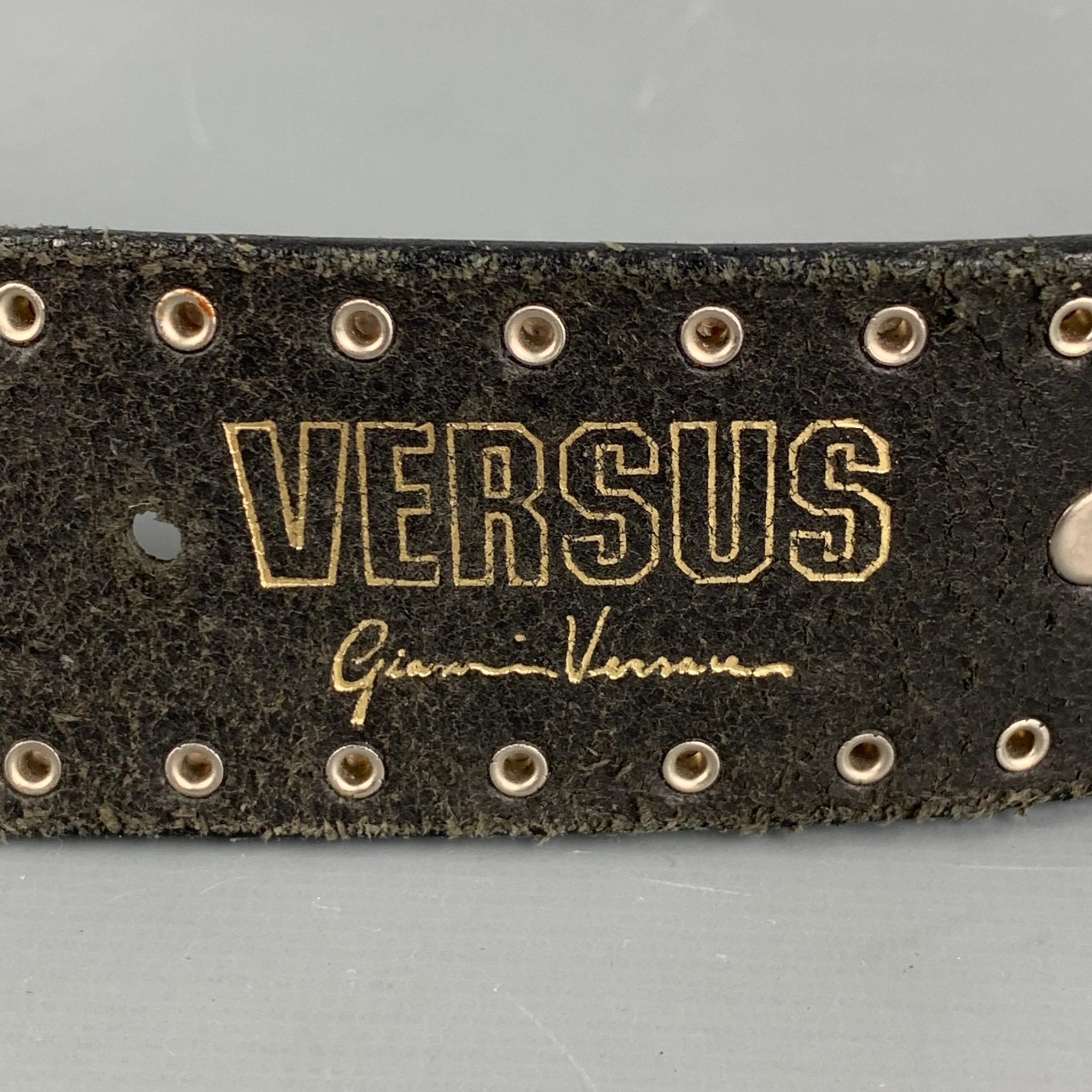 Vintage VERSUS by GIANNI VERSACE Size 38 Black Studded Leather Belt In Good Condition In San Francisco, CA