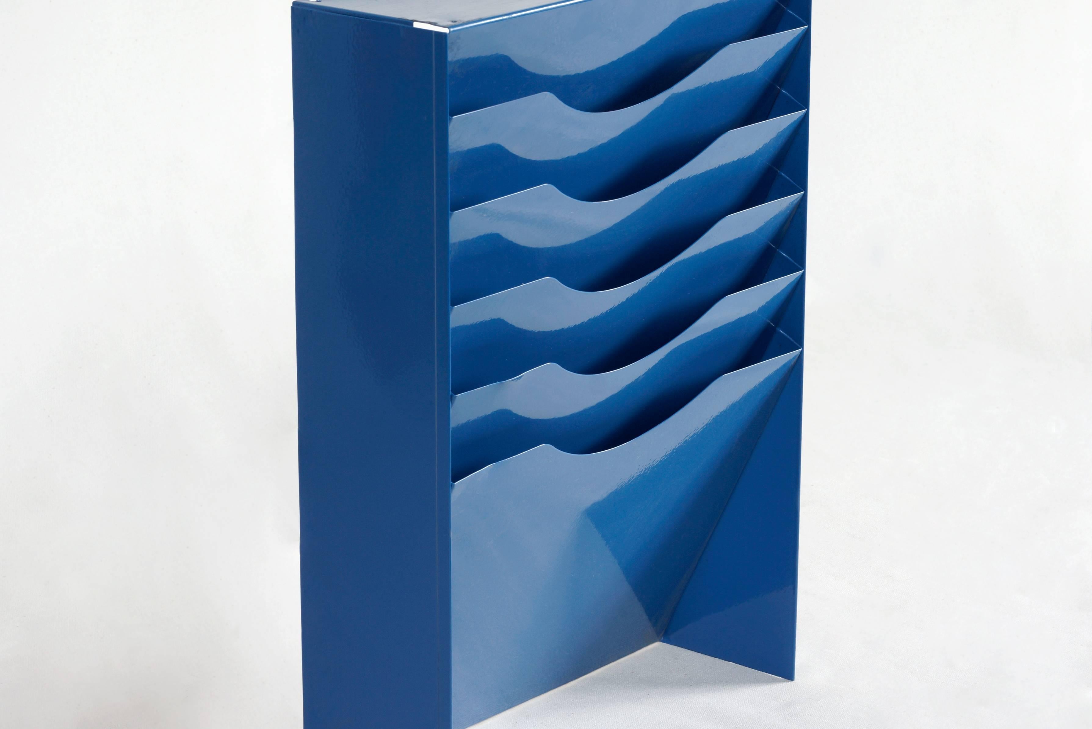 North American Vintage Vertical File Holder / Magazine Rack Refinished in Blue