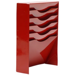 Retro Vertical File Holder/ Magazine Rack Refinished in Fire Engine Red
