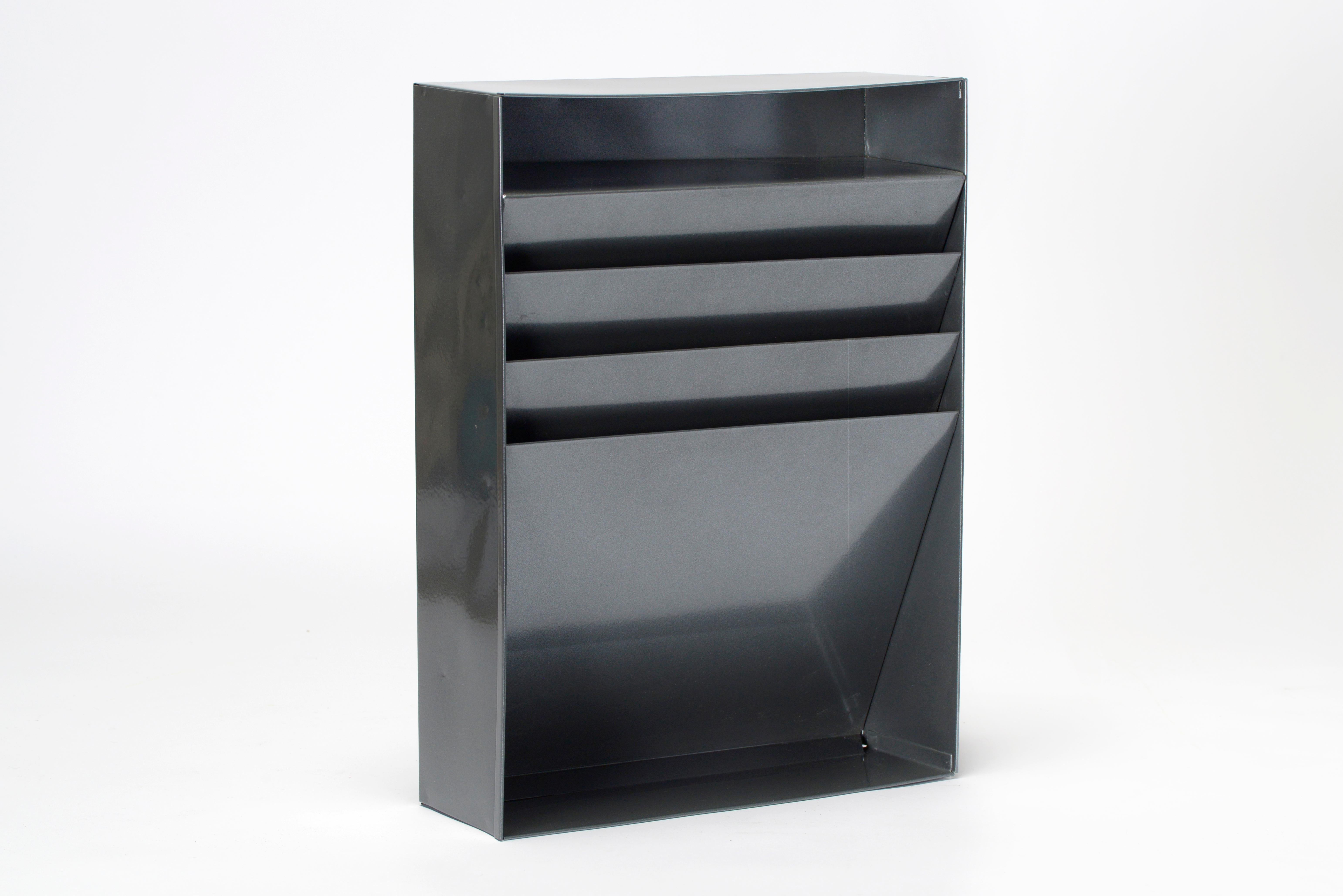 Mid-Century Modern Vintage Vertical File Holder/ Magazine Rack Refinished in Metallic Grey For Sale