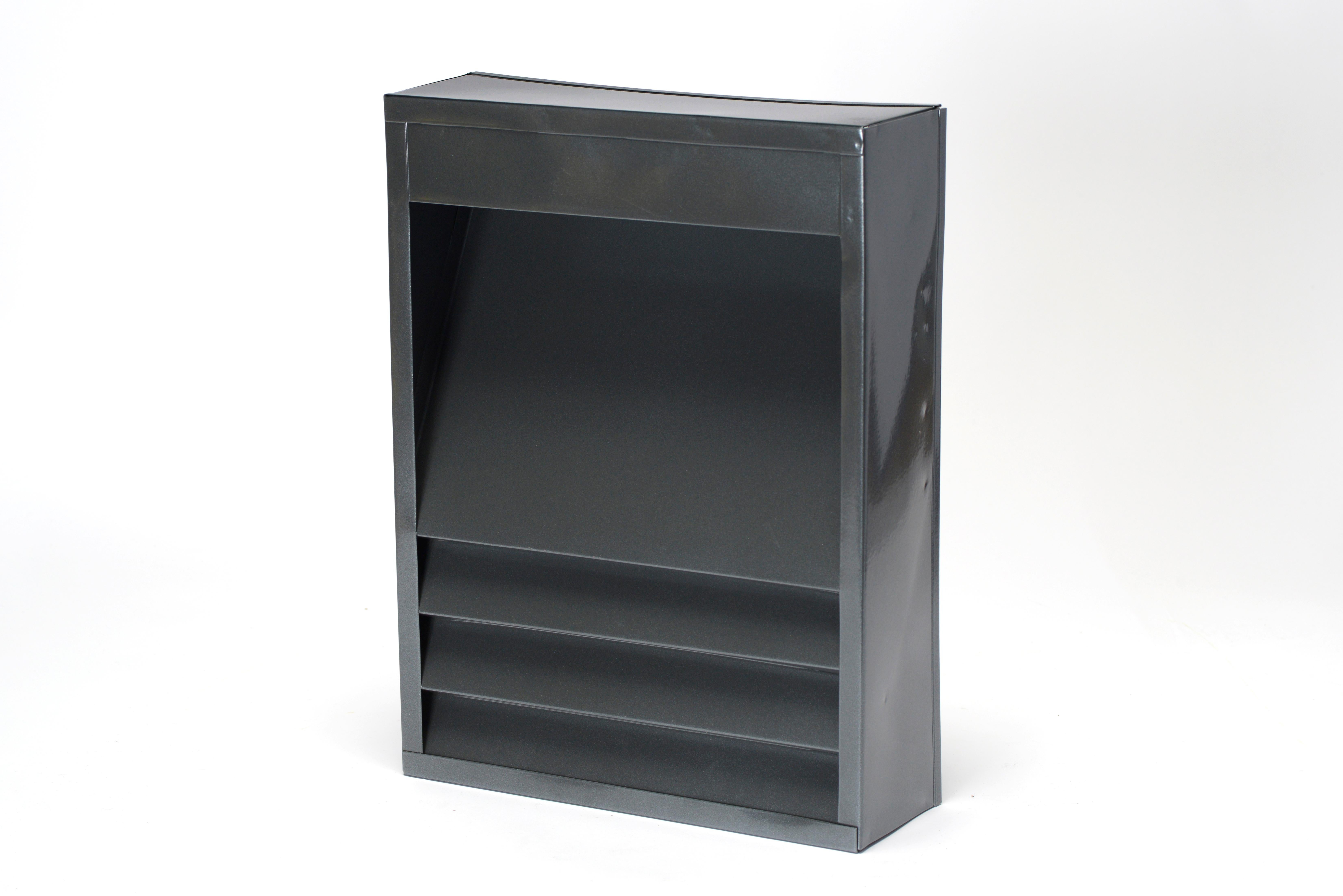 American Vintage Vertical File Holder/ Magazine Rack Refinished in Metallic Grey For Sale