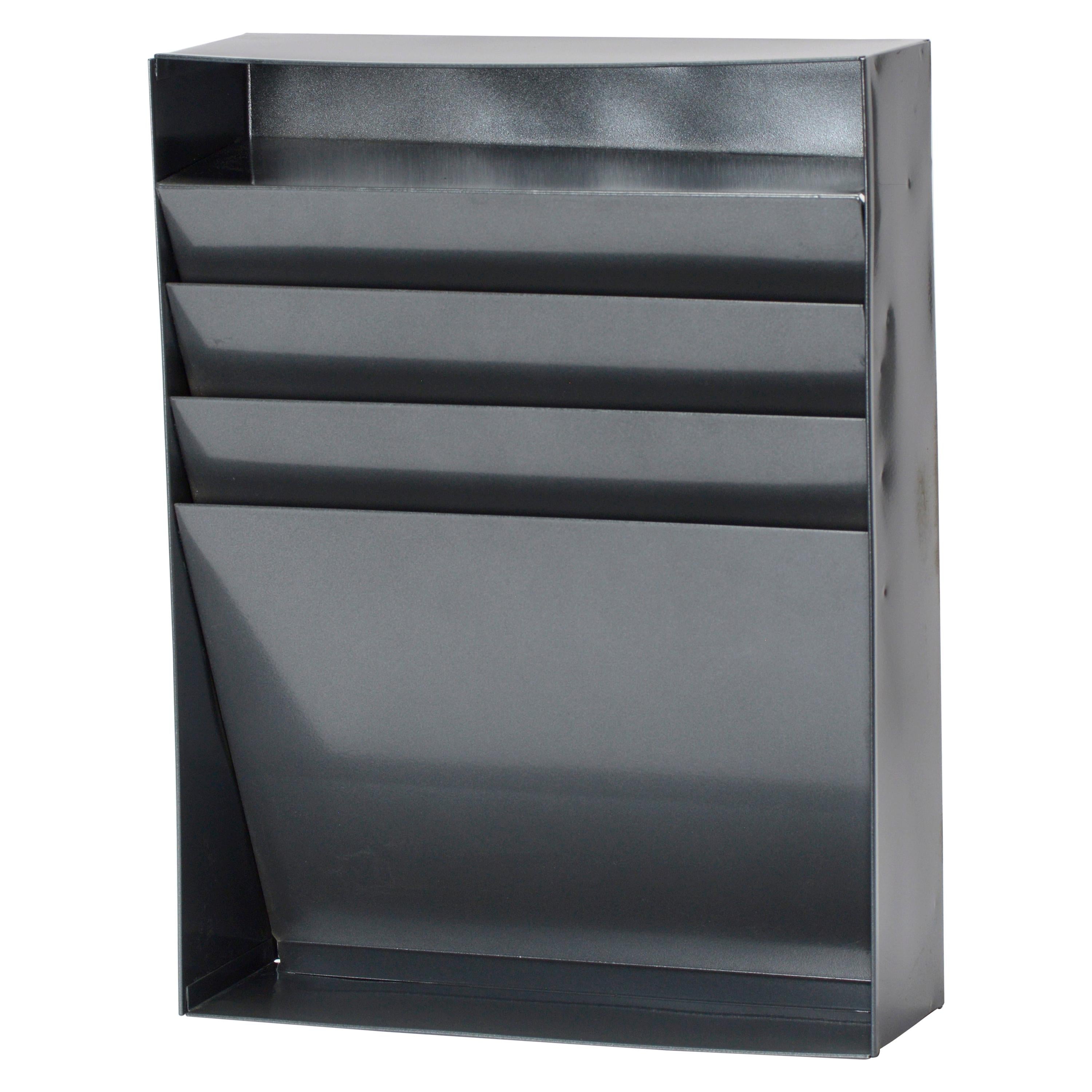 Vintage Vertical File Holder/ Magazine Rack Refinished in Metallic Grey For Sale