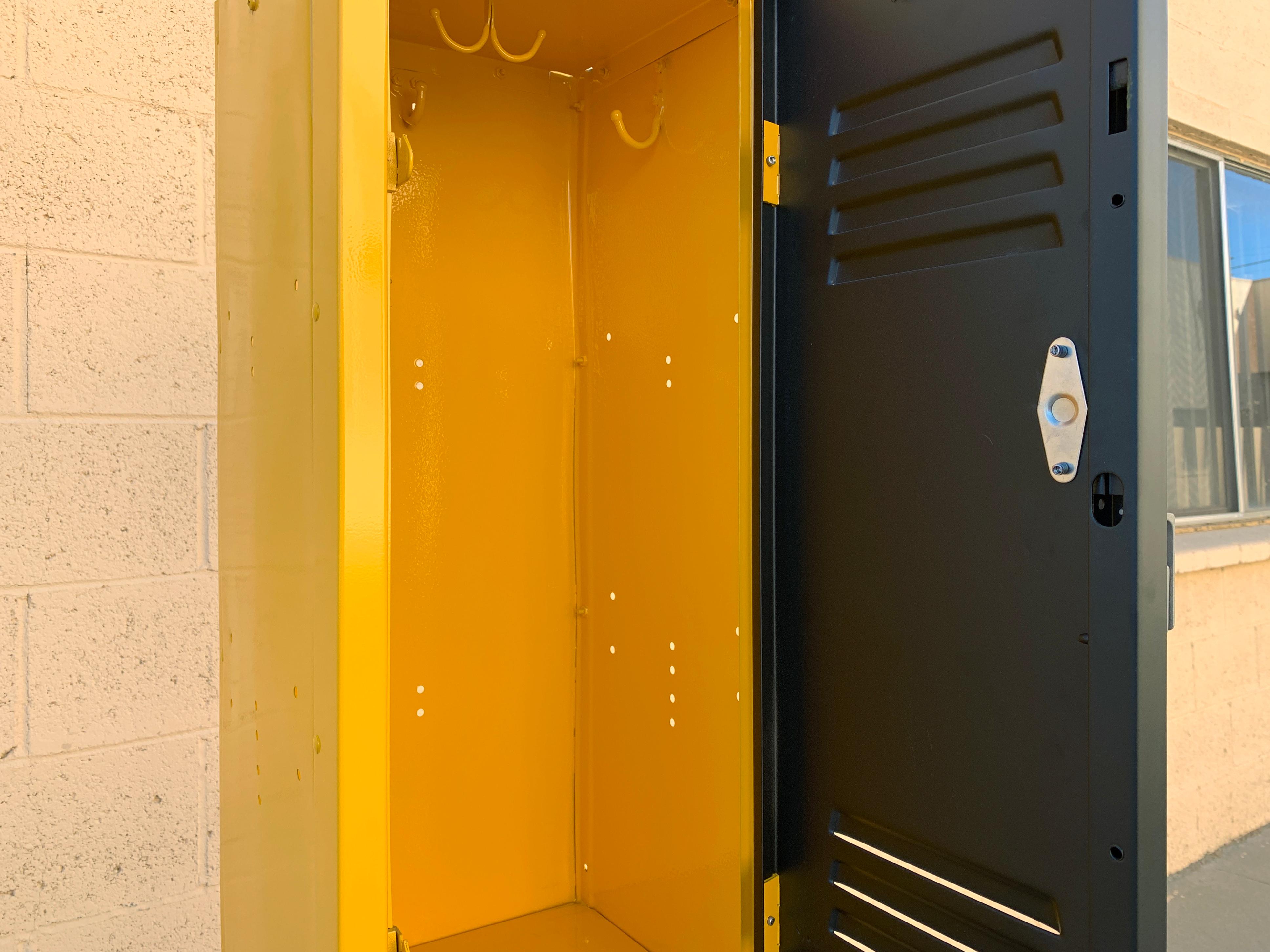 Mid-Century Modern Vintage Vertical Locker Cabinet, Refinished in Matte Black and Yellow Ochre