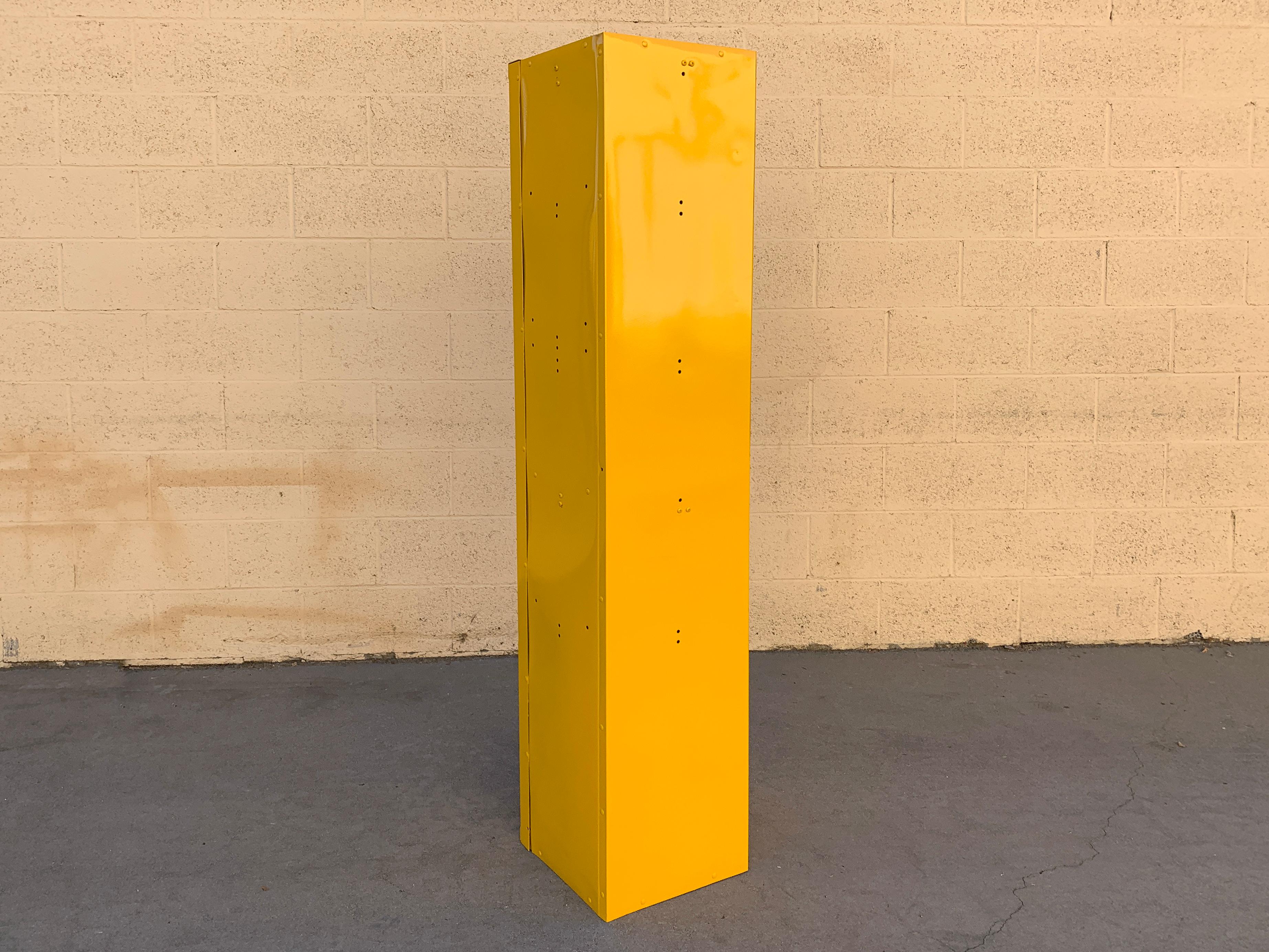 Vintage Vertical Locker Cabinet, Refinished in Matte Black and Yellow Ochre In Good Condition In Alhambra, CA