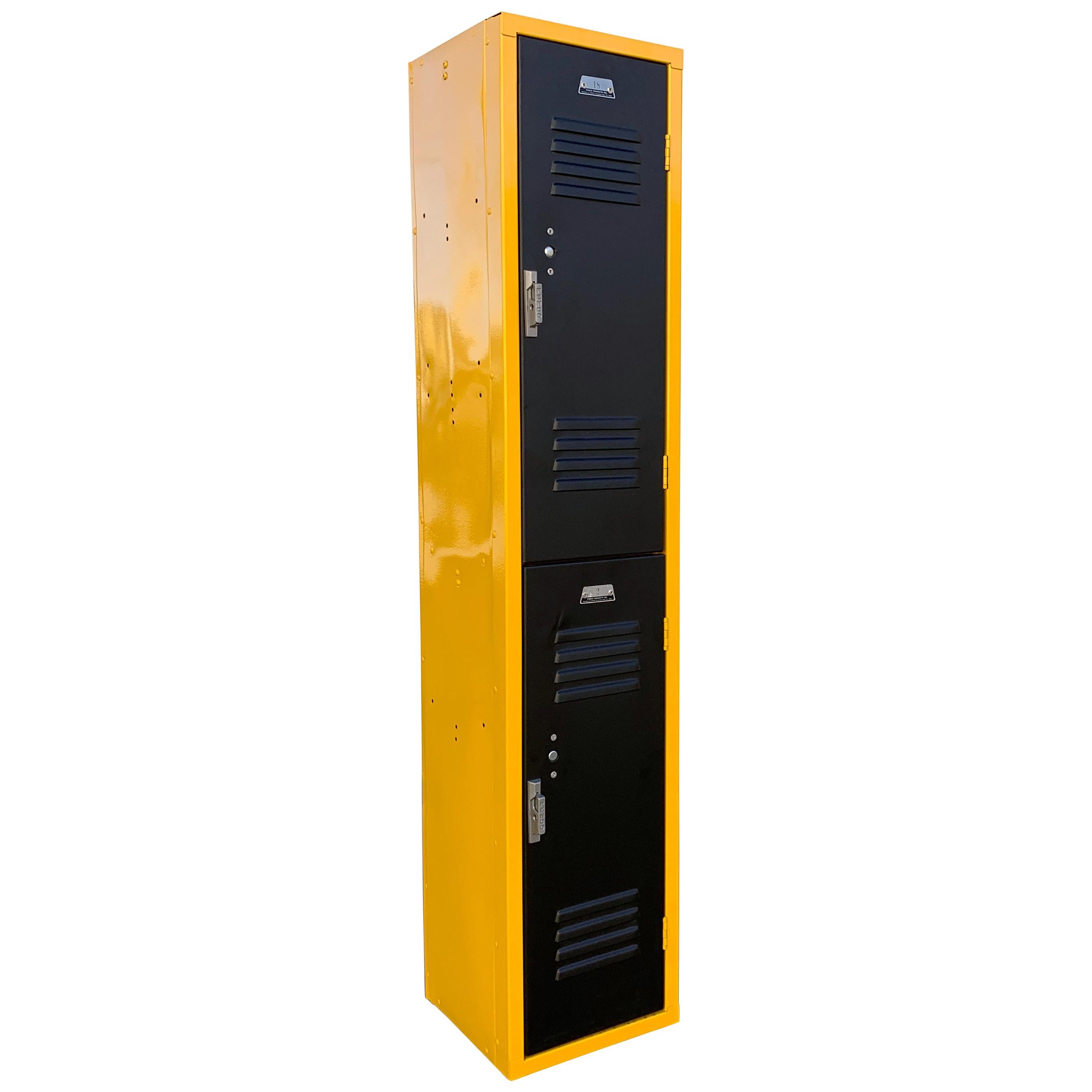 Vintage Vertical Locker Cabinet, Refinished in Matte Black and Yellow Ochre