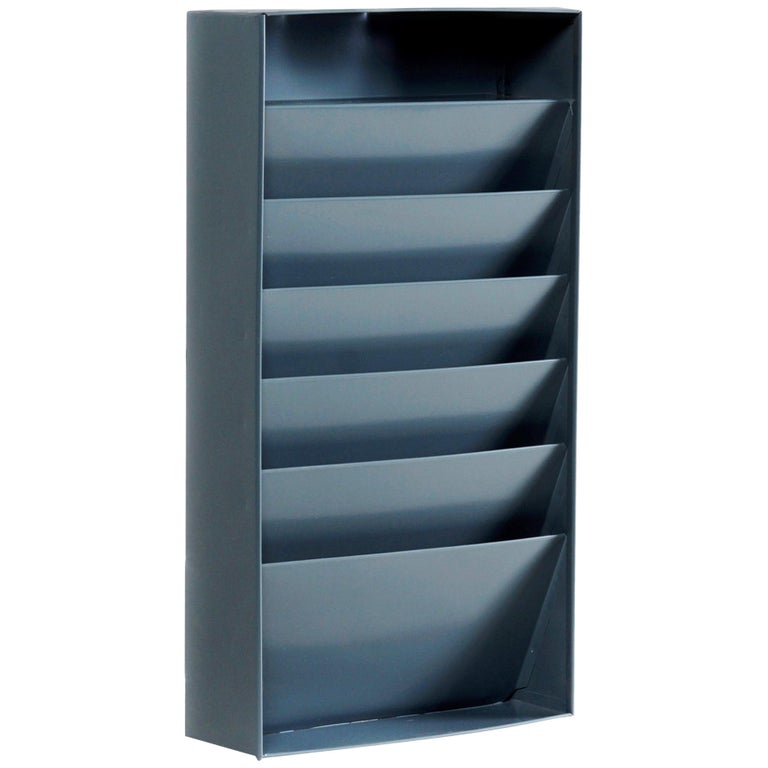Vintage Vertical Magazine Rack/ File Holder Refinished in Satin Gray at