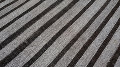 Vintage Vertical Stripe Pattern Grey Brown Hemp Kilim 6'9''x10'