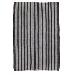 Vintage Vertical Stripe Pattern Grey Brown Hemp Kilim 6'9''x10'