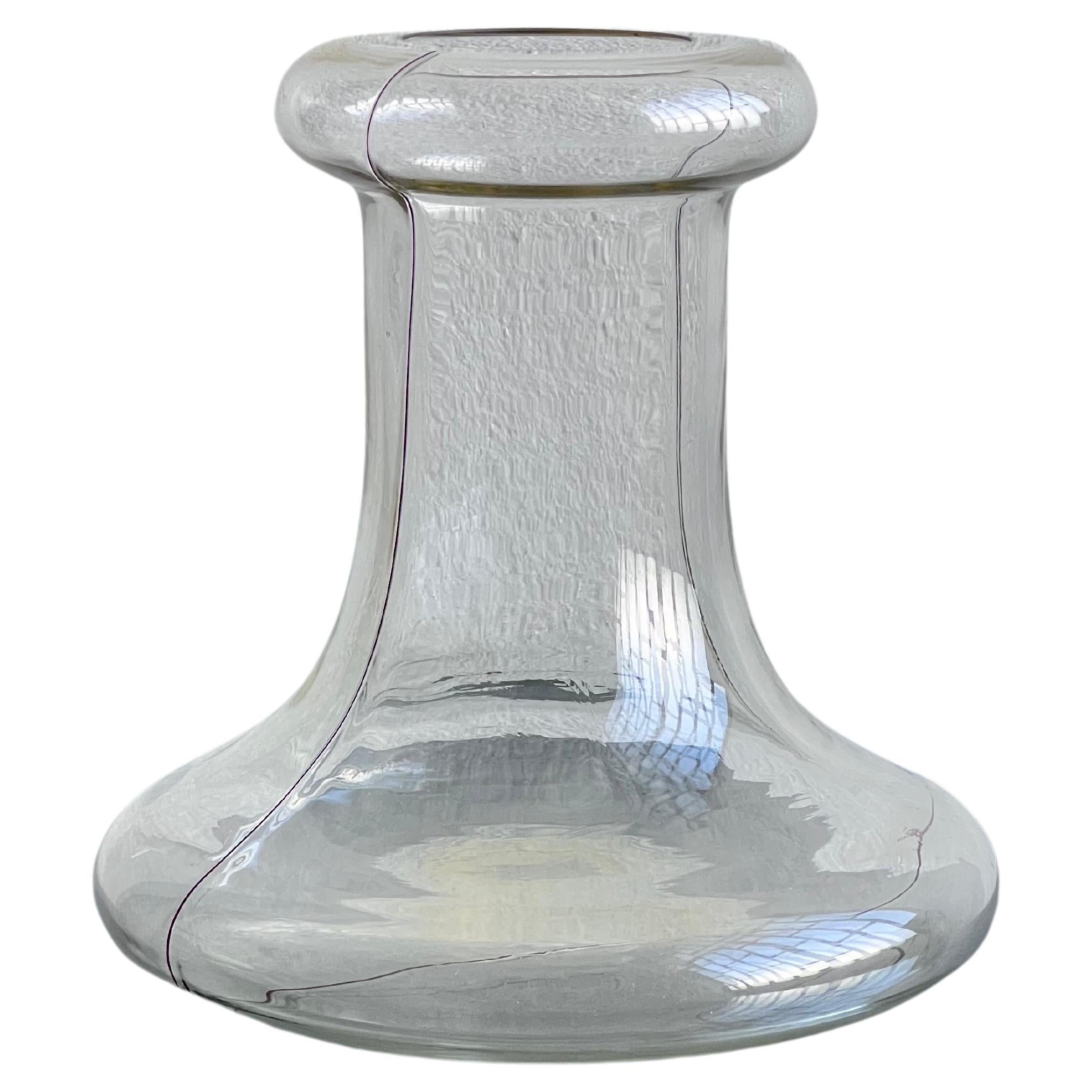 Très grand vase vintage en forme de cloche en verre de Murano transparent avec décoration filigrane