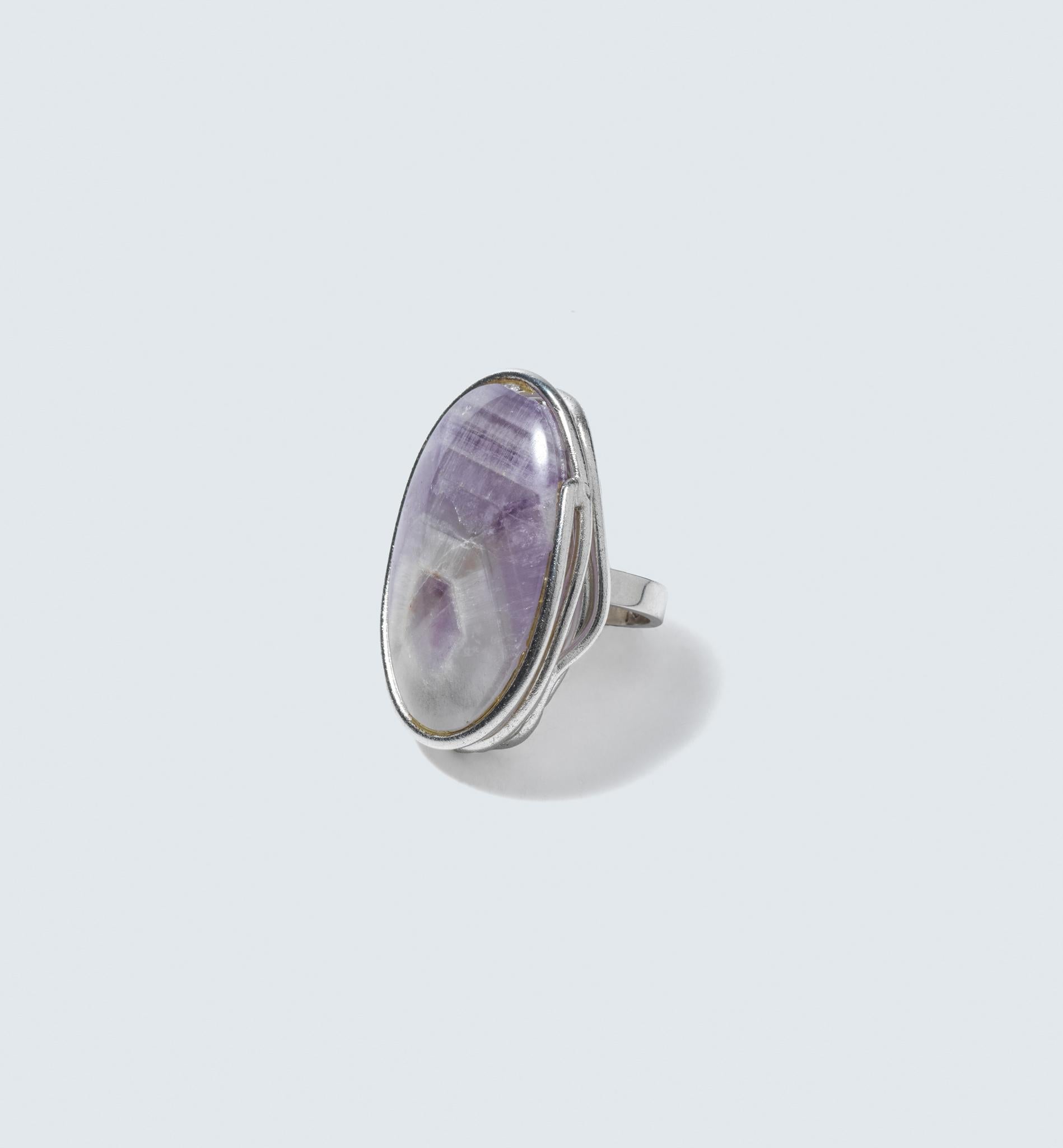 Cabochon Vintage Very large Silver and Amethyst Ring made Year 1974 For Sale