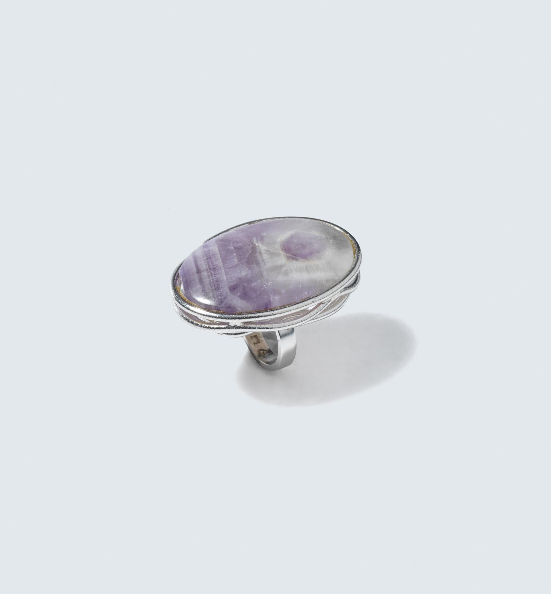 Women's or Men's Vintage Very large Silver and Amethyst Ring made Year 1974 For Sale