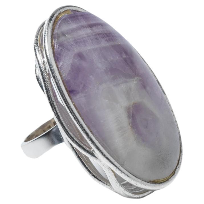 Vintage Very large Silver and Amethyst Ring made Year 1974 For Sale