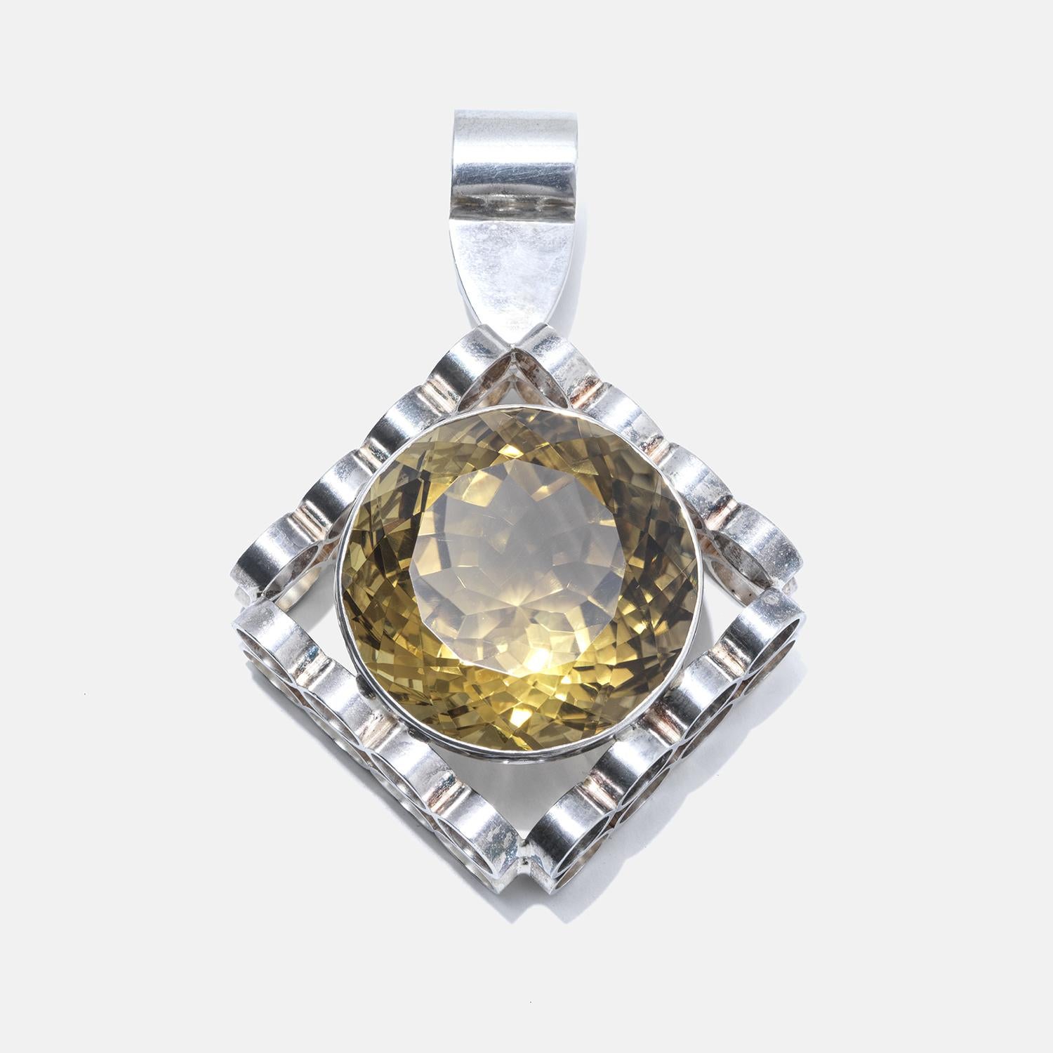 Women's or Men's Vintage Very large Silver and Citrine Pendant  Made 1978 For Sale