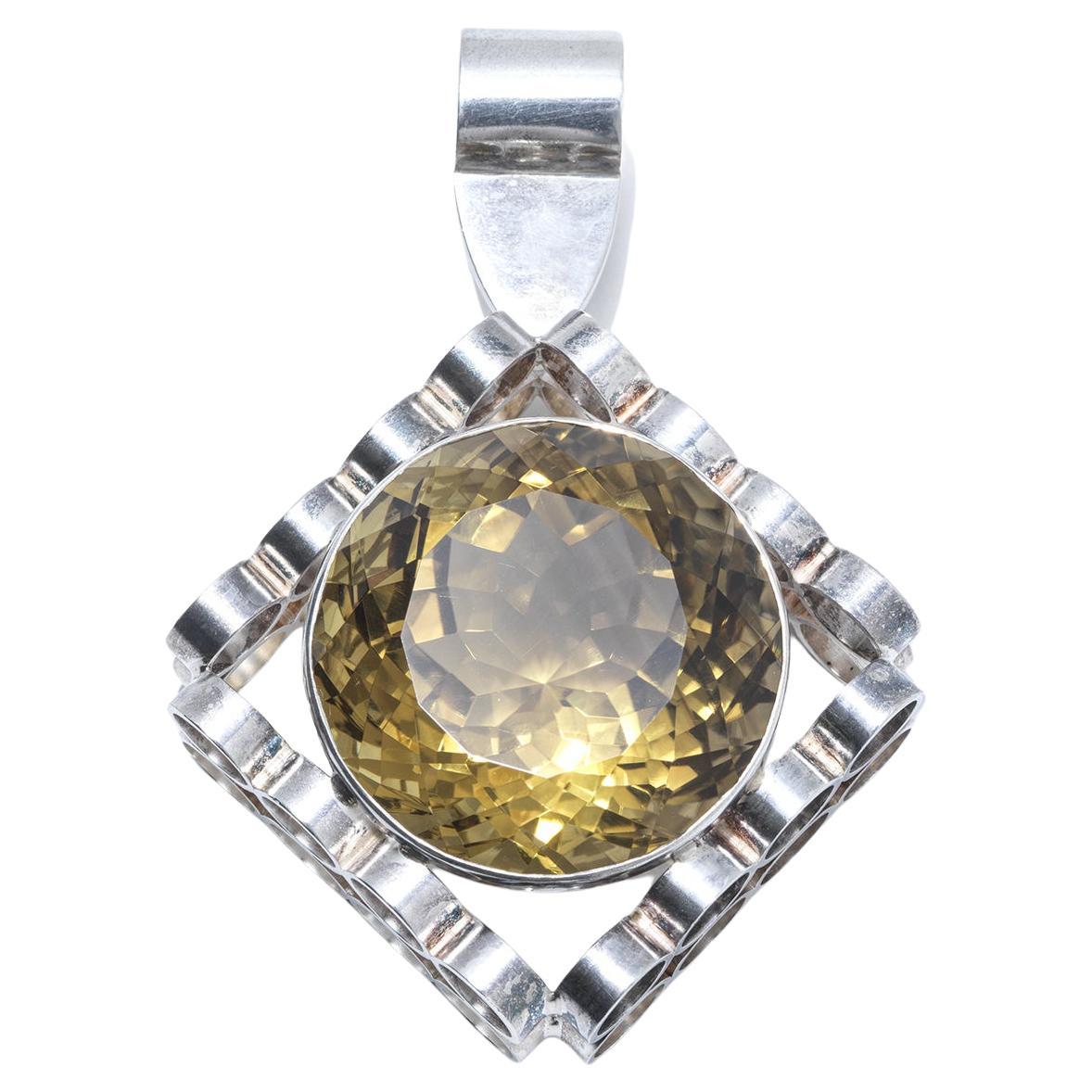 Vintage Very large Silver and Citrine Pendant  Made 1978 For Sale